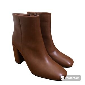 SHEIN Faux Leather Above Ankle Chunky Heel Boots, Brown, Size 8